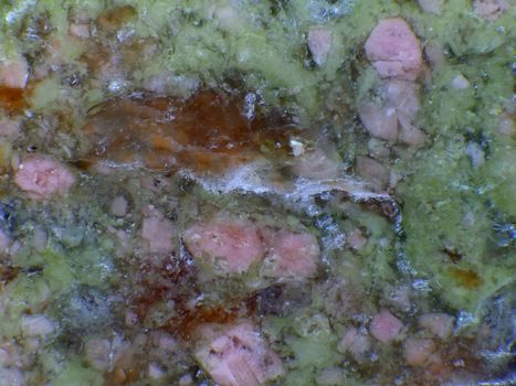 Unakite gemstone in a macro shot