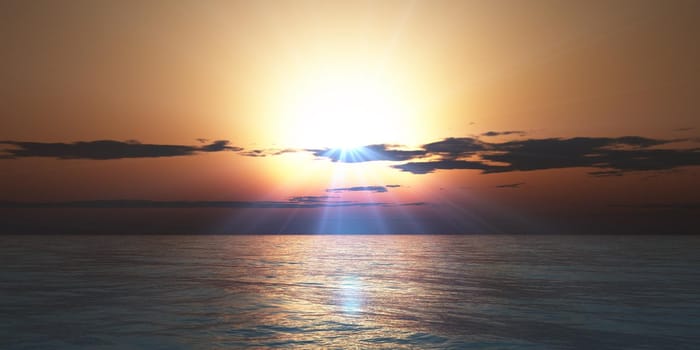 sunset / sunrise in sea clouds, 3d render illustration