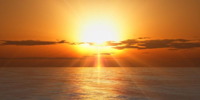 sunset / sunrise in sea clouds, 3d render illustration