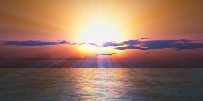 sunset / sunrise in sea clouds, 3d render illustration