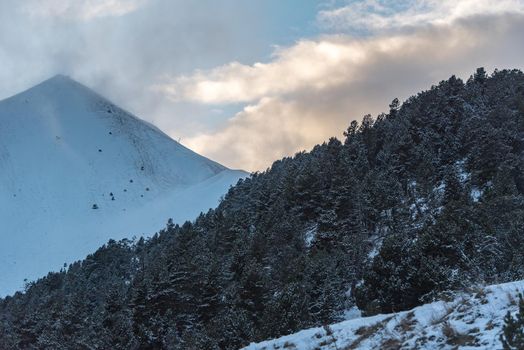 Sunset with snow in the Pyrenees in Arinsal, Andorra.