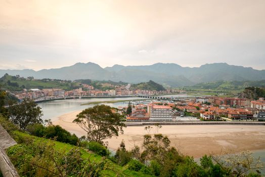 Ribadesella village aerial view in Asturias of Spain.