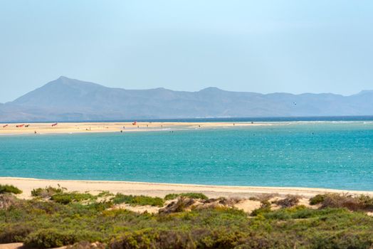 View at Playa de Sotavento, Fuerteventura in Spain in summer.