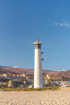 Lighthouse on the Island of Fuerteventura in Spain in the summer of 2020.
