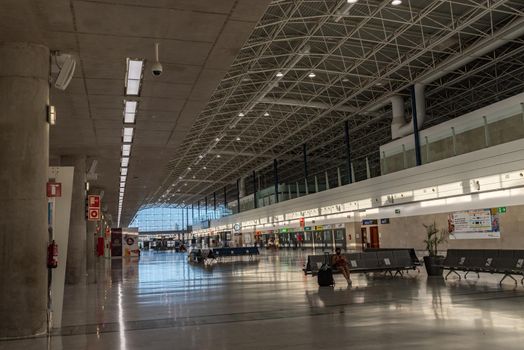 Puerto del Rosario, Fuerteventura, Canary Islands, Spain : October 9, 2020 : Interior of the Fuerteventura International Airport empty due to the covid pandemic . October 9, 2010 on Canary Island Fuerteventura.