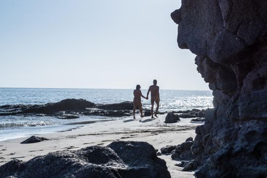 Playa de la Señora, Spain - 2020 Octubre 7: Nudist beach on Canary Island Fuerteventura. December 21, 2011 in Playa de la Señora, Spain