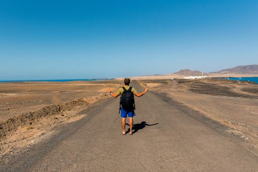 Punta Jandia, Fuerteventura, Spain : 2020 October 8 : Men in Jandia lighthouse in the South of Fuerteventura,Canary Islands,Spain.