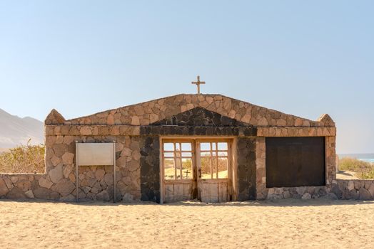 Abandoned cemetery on the island of Fuerteventura. Cofete beach on the island of Fuerteventura, Spain.