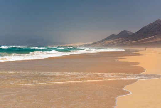 Virgin beaches on the island of Fuerteventura. Cofete beach on the island of Fuerteventura, Spain.
