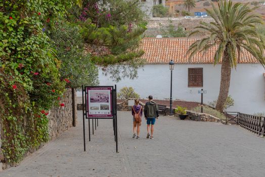 Betancuria, Fuerteventura, Spain : 2020 October 6 :  Toursit walk in Bentancuria on the island of Fuerteventura in Spain in summer.