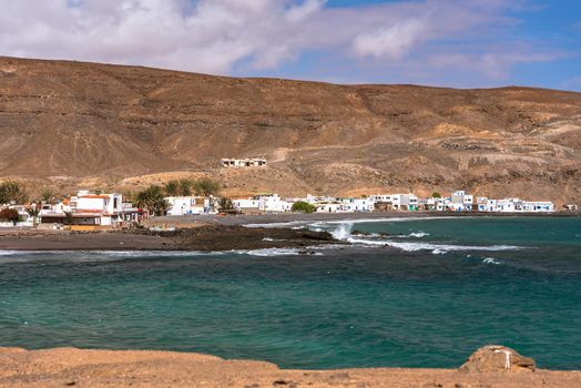 Cityscape on the beach of Pozo Negro on the island of Fuerteventura, Spain.