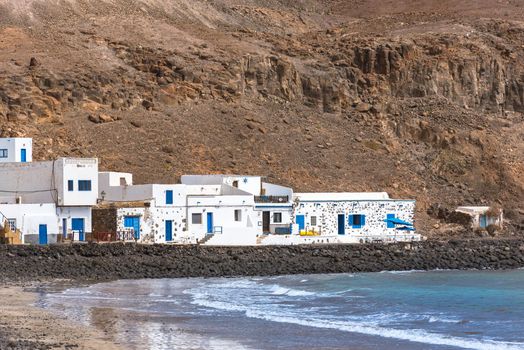 Cityscape on the beach of Pozo Negro on the island of Fuerteventura, Spain.