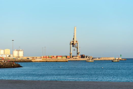 Puerto del Rosario, Fuerteventura, Spain : 2020 October 4 : Port of the city of Puerto del Rosario in Fuerteventura in Spain in Autumn 2020