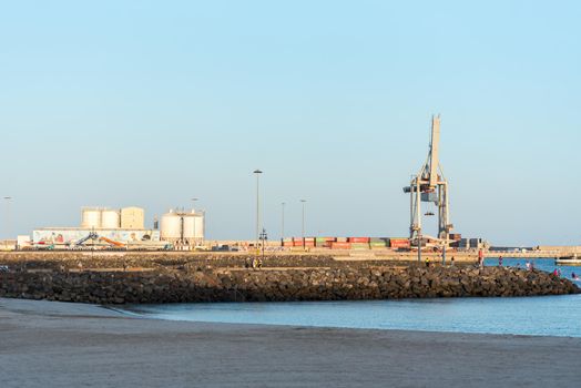 Puerto del Rosario, Fuerteventura, Spain : 2020 October 4 : Port of the city of Puerto del Rosario in Fuerteventura in Spain in Autumn 2020