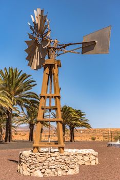 Antigua, Spain – October 4, 2020: Traditional building converted into a Majorero cheese museum, in Antigua in the inner part of Fuerteventura Island.