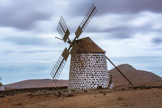 Windmills on the island of Fuerteventura in Spain.