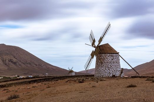 Windmills on the island of Fuerteventura in Spain.