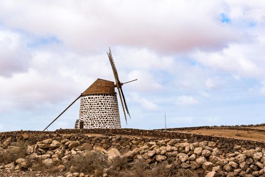 Windmills on the island of Fuerteventura in Spain.