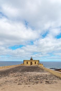 Lighthouse on Isla Lobos in Fuerteventura in summer 2020.