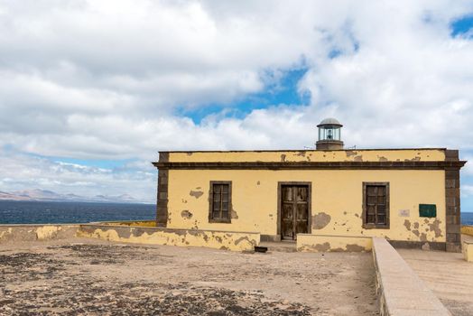 Lighthouse on Isla Lobos in Fuerteventura in summer 2020.