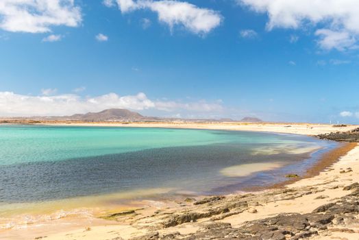 Trail in Isla Lobos in Fuerteventura in the summer 2020.