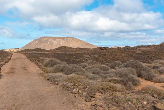 Trail in Isla Lobos in Fuerteventura in the summer 2020.