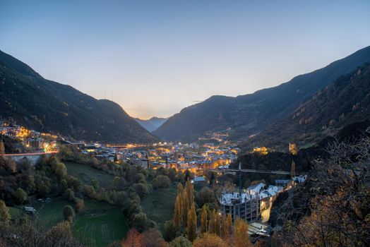Cityscape of Encamp in Andorra in autumn.