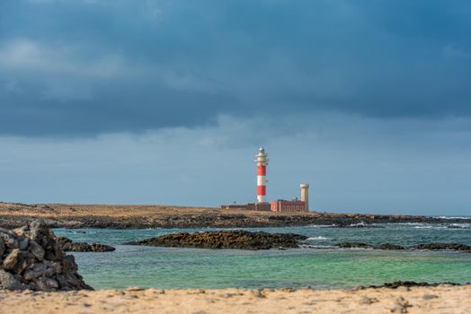 El Cotillo, Fuerteventura, Spain : 2020 October 2 : Sunset Lighthouse Faro el toston, El Cotillo, Fuerteventura, Spain in summer.