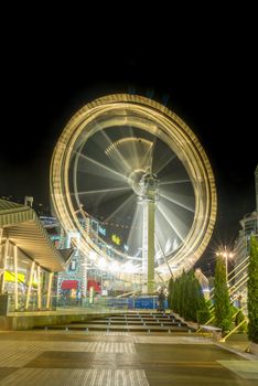 Andorra la Vella, Andorra : 2020 October 30 : Ferris wheel in the City of Andorra La Vella, capital of Andorra in the Pyrenees in autumn 2020.