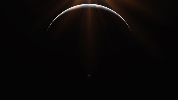 sunrise from planet orbit, 3d render illustration