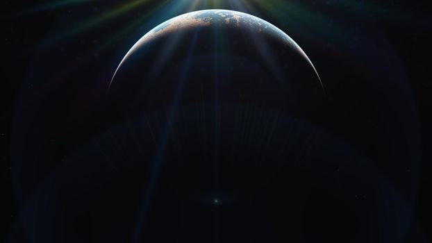 sunrise from planet orbit, 3d render illustration