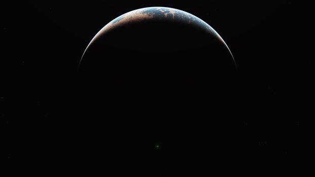 sunrise from planet orbit, 3d render illustration