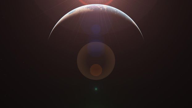 sunrise from planet orbit, 3d render illustration