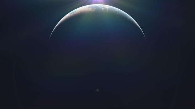 sunrise from planet orbit, 3d render illustration