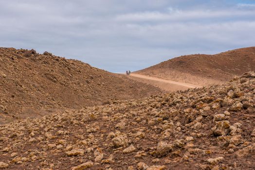 Corralejo, Fuerteventura, Spain: 2020 September 02: Tourist in electric bikes on the Fuerteventura Nature Trail GR 131 from Corralejo to Morro Jable in summer 2020.