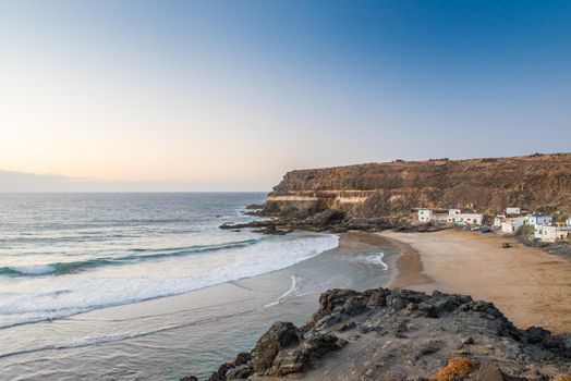 Playa los Molinos, Fuerteventura, Spain : 2020 1 October : Sunset in Los Molinos beach in Fuerteventura, Canary Islands in summer 2020
