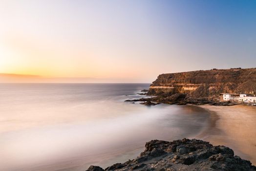 Playa los Molinos, Fuerteventura, Spain : 2020 1 October : Sunset in Los Molinos beach in Fuerteventura, Canary Islands in summer 2020