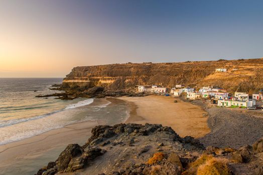 Playa los Molinos, Fuerteventura, Spain : 2020 1 October : Sunset in Los Molinos beach in Fuerteventura, Canary Islands in summer 2020