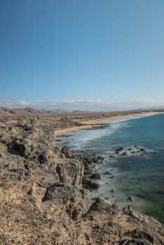 Coast in Fuerteventura at El Cotillo in the Canary Islands, Spain.