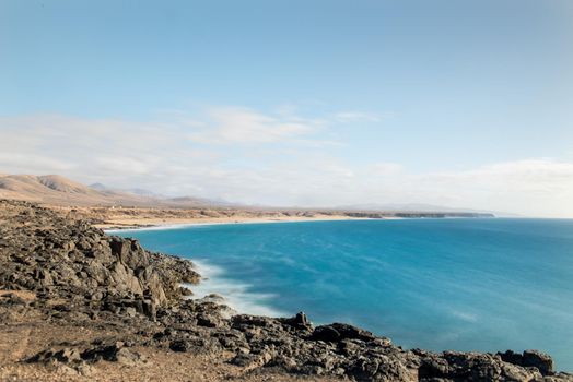Coast in Fuerteventura at El Cotillo in the Canary Islands, Spain.