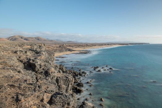 Coast in Fuerteventura at El Cotillo in the Canary Islands, Spain.