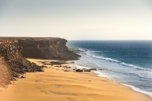 Coast in Fuerteventura at El Cotillo in the Canary Islands, Spain.