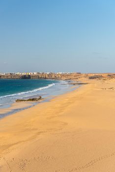 Coast in Fuerteventura at El Cotillo in the Canary Islands, Spain.