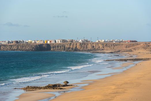 Coast in Fuerteventura at El Cotillo in the Canary Islands, Spain.