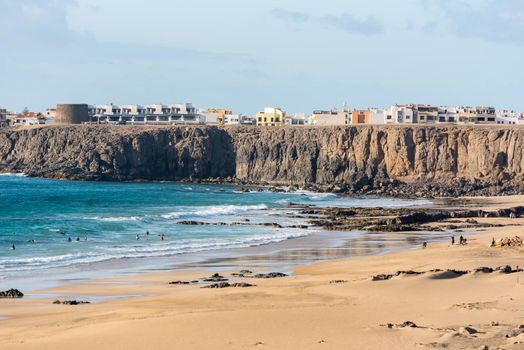 Coast in Fuerteventura at El Cotillo in the Canary Islands, Spain.