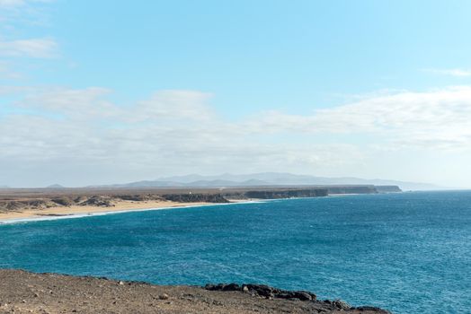 Coast in Fuerteventura at El Cotillo in the Canary Islands, Spain.