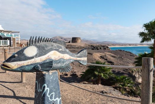 El Cotillo, Spain : 2020 October 1 : Sculture in coast in Fuerteventura at El Cotillo in the Canary Islands, Spain in summer 2020.