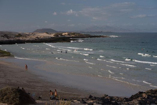 Corralejo, Fuerteventura, Spain: 2020 September 30: Amateur people learning to suffer in the Parque Natual Dunas de Corralejo in Fuerteventura in the Canary Islands in Spain.