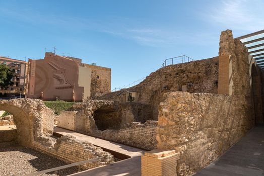 Tarragona, Spain : 2020 September 27: Sunny day in Tarragona Circ Romano in Spain - A UNESCO World Heritage Site in summer.
