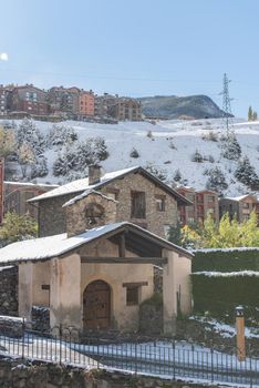 Canillo, Andorra : 2019 February 01 : Snowy sunrise in the town of Canillo in Winter. Canillo, Andorra